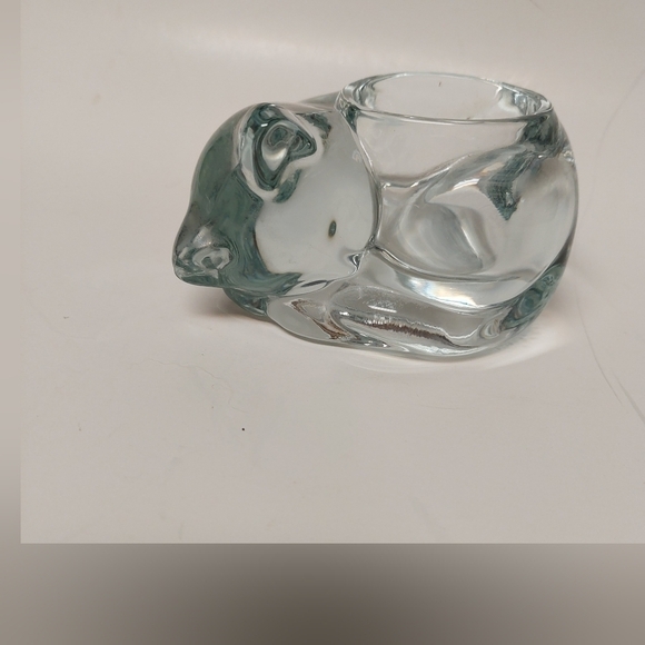 Indiana Glass Heavy Clear Glass Sleeping Kitty Tealight Holder/Votive - Picture 6 of 7